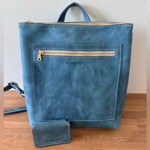 Portland Leather Goods Aqua Tote Backpack and Lovebug Plus Wallet Bundle